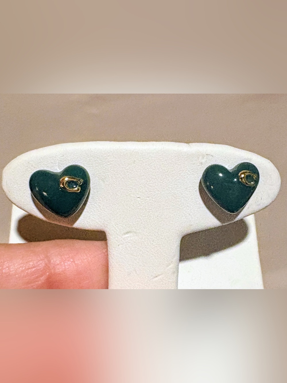 Coach Heart Signature C Stud Earrings - Forest Green
